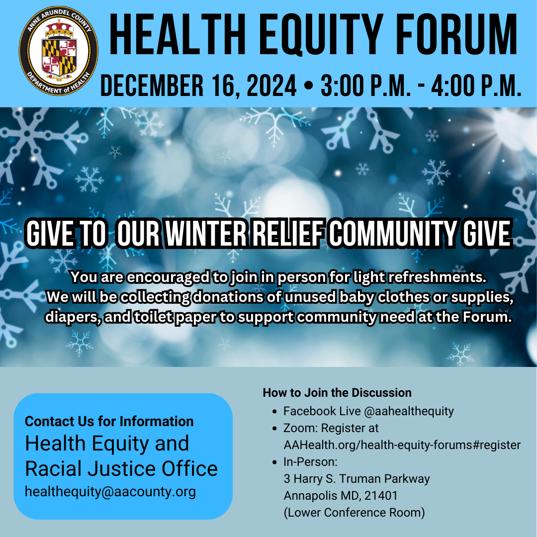 Flyer for December 16 Anne Arundel County Health Equity Forum. 