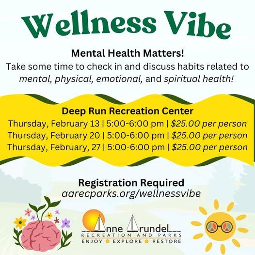 Flyer for Wellness Vibe Event at Deep Run Rec Center in Hanover