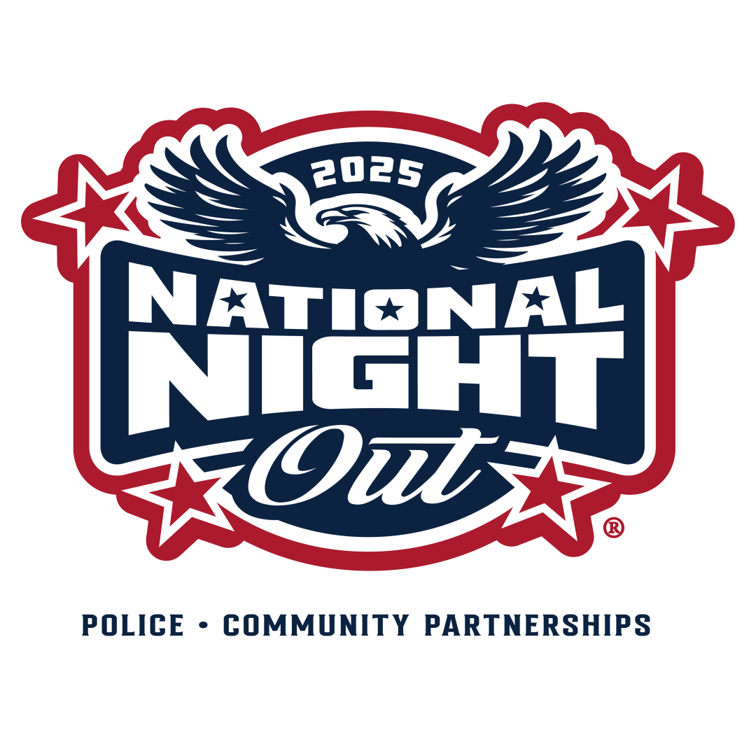 Blue Eagle with red background. Text reads 2025 National Night Out