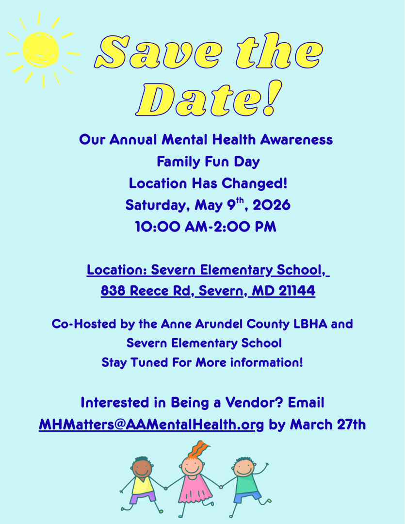 Save the Date flyer for annual mental health awareness day family fun day on May 9 2026