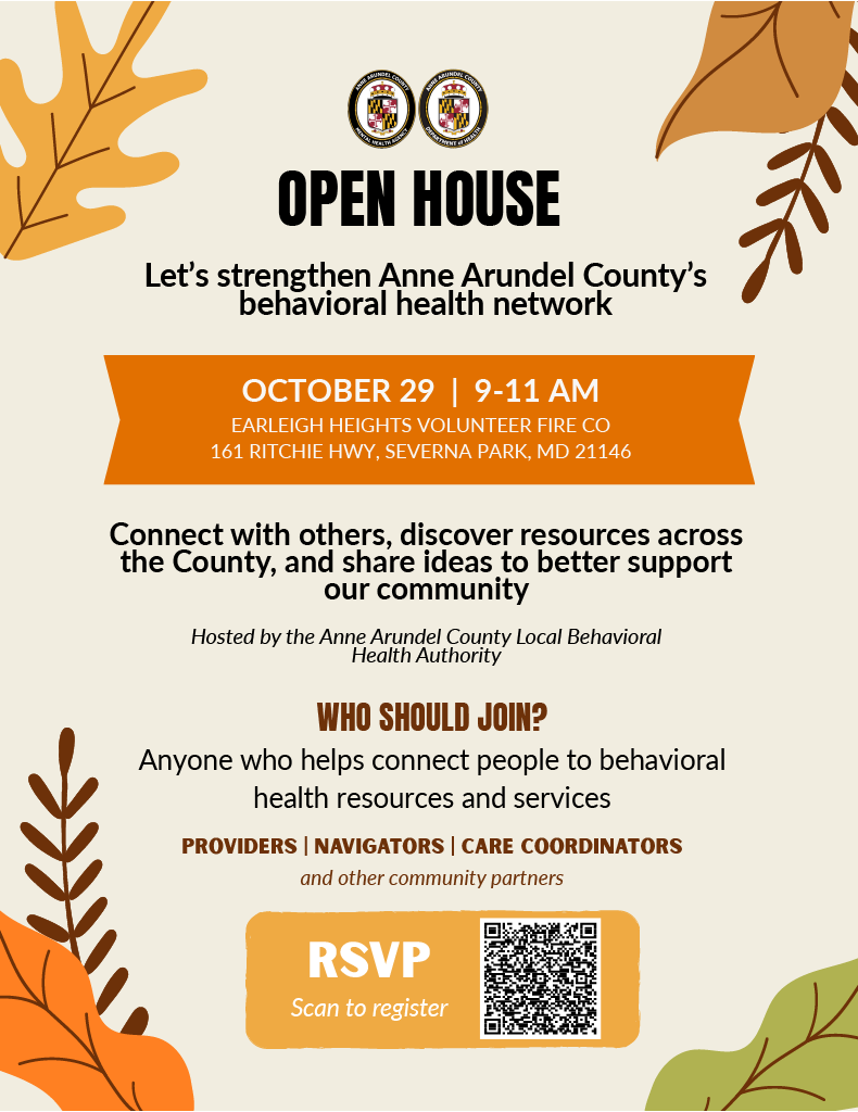 Flyer for the October 29th Open House at Earleigh Heights, Details and images of fall leaves