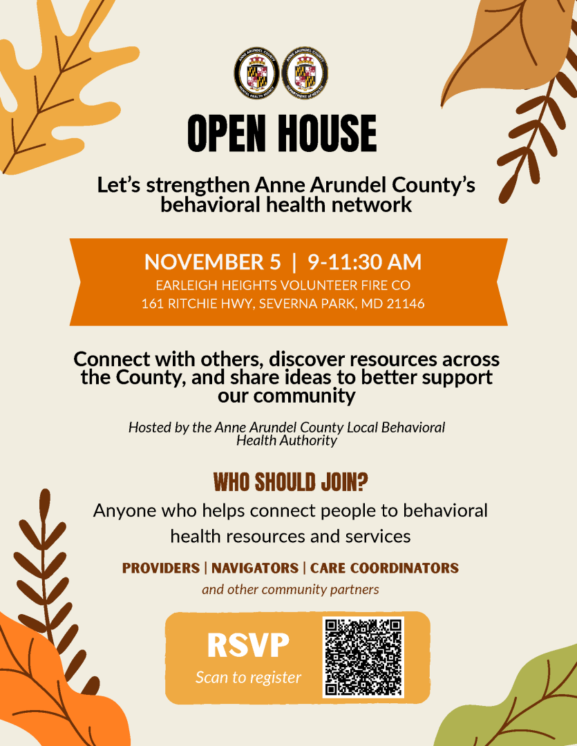 Flyer for November 5th LBHA Open House with fall leaves on border